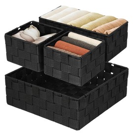 OMISTAR 4 Pcs Drawer Organizer Bins, Woven Strap Storage Baskets for Drawers, Stackable Storage Cubes, Drawer Divider Boxes, Storage Containers for Organizing Shelves, Cabinets, Dressers