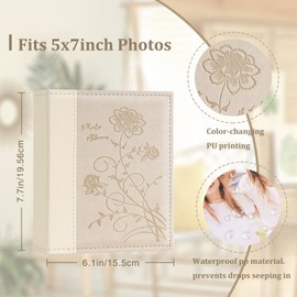 Artmag Photo Album 5x7 Clear Pages Pockets Leather Cover Slip Slide in Photo Album Book Holds 100 Vertical 5x7 Photos Picture Book for Wedding Family (Beige)