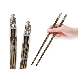 BestySuperStore Wooden Chopsticks 9⅞" Long Coconut Palm Wood Chopstick With Metal Monkey Top Eating Utensil Oriental Cutlery Asian Tableware Decorative Dinnerware to Serve Chinese Japanese Korean Food