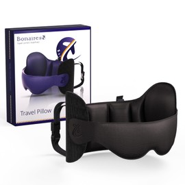 Bonairest Travel Pillow, Airplane Neck Pillow for Long Flight, Oversized Head Strap with 3D Eye Mask for Sleep, 360°Support Headrest, Stop Bobblehead, Ultimate Travel Essentials for Men Women Black