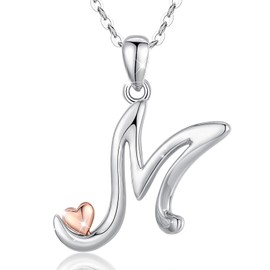 CELESTIA Sterling Silver Initial Necklace Letter Pendant M Monogram Necklaces Heart Initial Jewelry