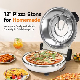 Davivy 12" Indoor Electric Pizza Oven with Stone, Heats up to 800˚F, Indoor Electric Pizza Maker Machine for Home Portable Countertop - White
