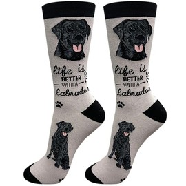 E&S Pets Pet Lover Socks - Dog Socks - Cat Socks - Fun Pet Lover Gifts - Cute Crew Socks - Unisex Novelty Socks - One Size Fits Most (Black Labrador)