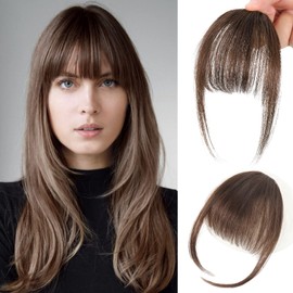 Clip in Bangs, JWLFLOWXISS Real Human Wispy Bangs Clip on Bangs Hair Extensions Fake Bangs Fringe with Temples Air Bangs Hairpieces for Women