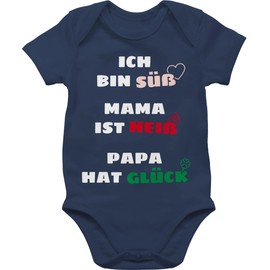 Shirtracer - Baby romper for girls and boys - Ich Bin süßMama ist heiß Papa hat Glück - Baby bodysuit short sleeve for boys and girls, 3 Navy Blue, 18-24 Monate
