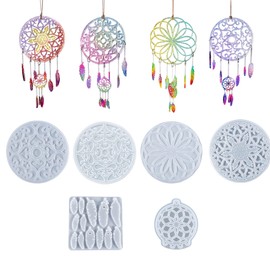 Woohome - Moldes de resina para atrapasueños, moldes de silicona para resina epoxi, para colgar en la pared, adornos de plumas con anillos de salto, cuerda para decoración del hogar (estilo 1)