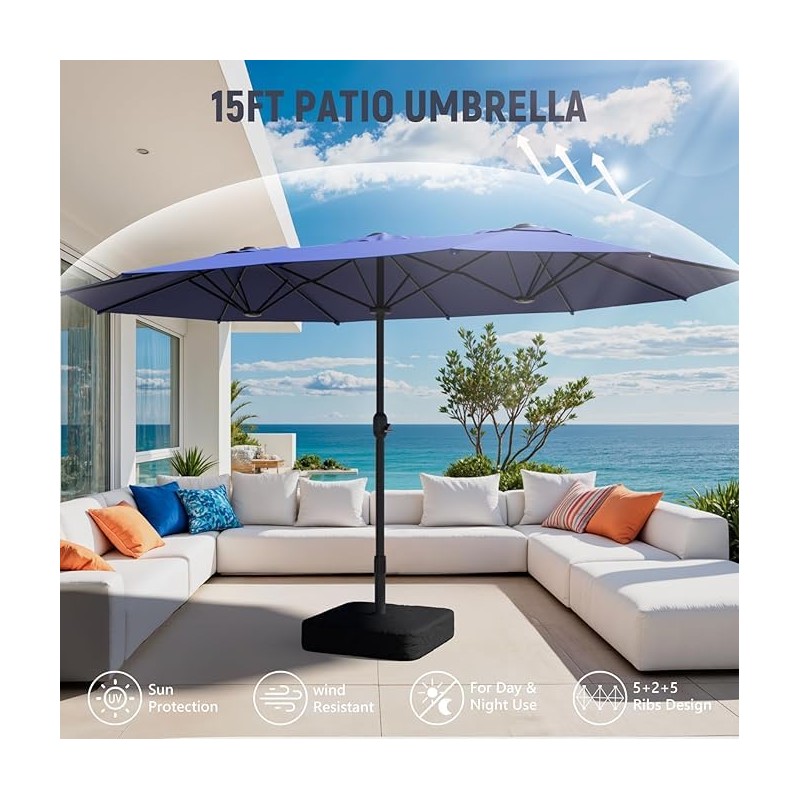 15ft Large Patio Umbrellas with Base Included, Double Sided Outdoor
