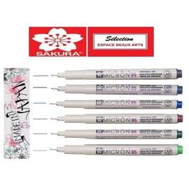 Sakura PIGMA Micron 05 Fineliner Pen, Ass't Colours, Set of 6, Fresh Green, Royal Blue, Burgundy, Hunter Green, Blue/Black, Sepia