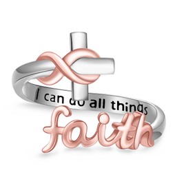 I Can Do All Things Ring for Women - 925 Sterling Silver Faith Infinity Cross Wrap Ring Hope Adjustable Ring Inspirational Jewelry Encouragement Gift Hypoallergenic