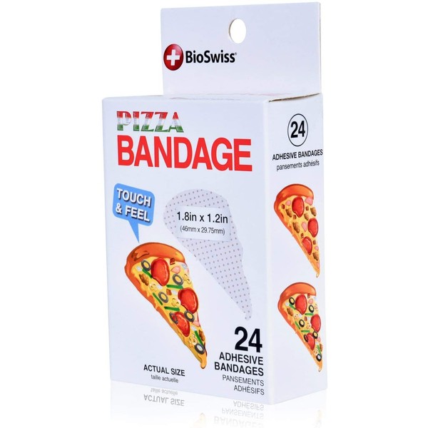 BioSwiss Novelty Bandages Self-Adhesive Funny First Aid, Novelty Gag Gift (24pc) (Pizza)