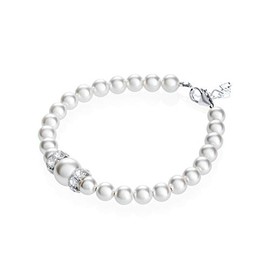 Crystal Dream Elegant Sterling Silver Roundels with European White Simulated Pearls Keepsake Baby Girl Bracelet (B131_S)