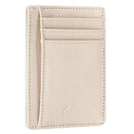 Travelambo Front Pocket Minimalist Leather Slim Wallet RFID Blocking Medium Size(Litchi Beige)