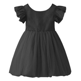 LYXIOF Toddler Baby Girl Tutu Tulle Dress Cotton Linen Ruffle Back Bowknot Princess Party Dresses Black 110CM