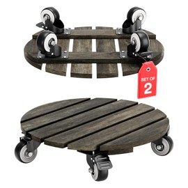 IDZO 2pack Wood Plant Caddy With Wheels Heavy Duty, 264 Lbs Capacity, 12 Inch Acacia Hardwood Plant Dolly, Plant Stand with 360° Lockable Wheels for Plant Pots, Heavy Objects Hauling - Black