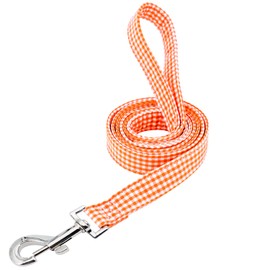 Tunkoo Dog Leash Plaid with Soft Comfy Cotton Handle，Girl Pet for Small Medium Large Dogs Cats Daily Walking（Orange Grid，S）