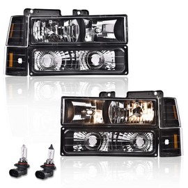 PIT66 Headlight Assembly, Compatible with 1994-1998 Chevy C10 C/K 1500 2500 3500 Fit 94-99 Chevy Tahoe Suburban w/Turn Signal Lamps Bumper Lights Corner Lamps Clear Lens Amber Reflector