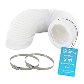 DL-pro 3 m Exhaust Hose Diameter 100 mm (Inner Dimensions) - Compatible with Air Conditioning, Extractor Hood, Dryer - Includes 2 Hose Clamps - PVC Flex Pipe White - Not for Diameter 102 mm Devices