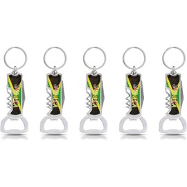 Multifunctional Bottle Opener Keychain Corkscrew Keychains - Carribean Countries - Set of 5 (Jamaica)