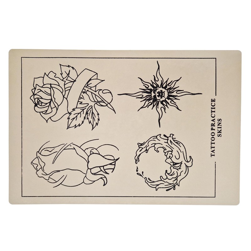 Large A4 Size Flower and Sun Tattoo Practice Skin (Pack