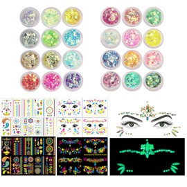 24 Pcs Gesicht Glitzer Gesichtsglitzer Festival Glitzer Gesicht Face Glitter Schminke Gesichtsglitzer Festival Body Glitter Mit 15 Glitzersteine Selbstklebend Kann für Gesicht, Körper, Haare