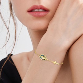 DAYLINLOVE Virgin Mary Bracelet 925 Sterling Silver Rosary Pearl Cross Abalone Shell Bracelet Virgen De Guadalupe Christian Catholic Religious Jewellery Gifts for Women Girls