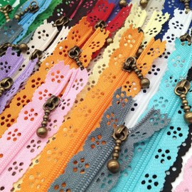 LNKA Sewing Lace Zippers 35CM(13.7inch) Novelty 20pcs/Pack 3# End Zipper DIY Nylon Coil Flower Zipper for DIY Sewing Dress Tailor Craft Bed Bag Random Color