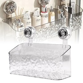 Shower Caddy Suction Cup Storage Rack Clear Acrylic Shower Shelves Glacier Water Ripples Corner Shelf For Bathroom Shower Accessories,Large Transparent Color