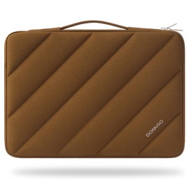 DOMISO 17.3 inch Laptop Sleeve Bag Shockproof Protective Carrying Case Water-Resistant Stripe Pattern Handbag with Handle Compatible with HP/Dell,Caramel
