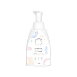 OH! GANICS Shampoo y Gel de Ducha en Espuma Bebé 440 ml | 2 en 1 Cuerpo y Cabello | Hipoalergénico, No Irrita Ojos | Suavidad e Hidratación para Piel Sensible | Ingredientes Naturales | Acondicionadores naturales | Dermatológicamente probado | Apto desde los 0 años
