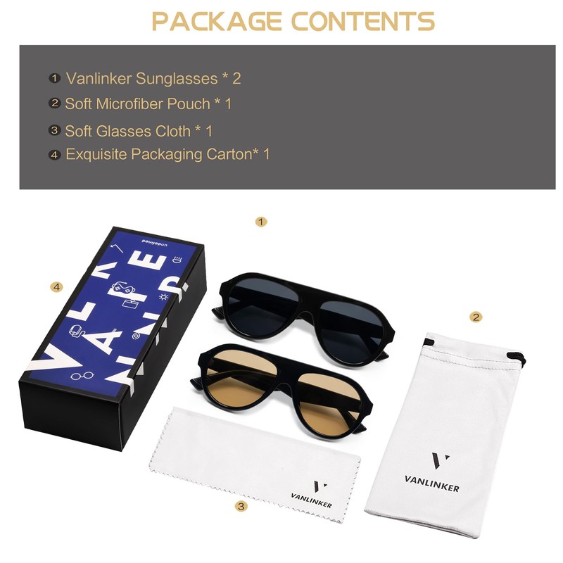 VANLINKER Retro Aviator Polarized Sunglasses for Men Women Trendy 70s