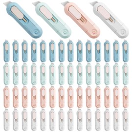 60 Pack Mini Box Cutters Retractable, Tiny Box Cutter with 4 Colors, Mini Cutter for Packages, Envelopes, Paper, Cardboard, Crafting, Office & Home Use, 3.15"(White, Blue, Green, Pink, 15 Each)
