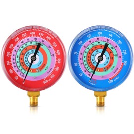 Relaxweex Refrigeration Pressure Gauge Kit R-134a, R-404a, R-2092, R-410a R-134a 0-800psi 1/8" Npt Lower Mount 30inhg-0-250psi, 250-500psi & 0-800psi Degree F Blue Dial & Red Dial (80mm(3-1/8" Dial))