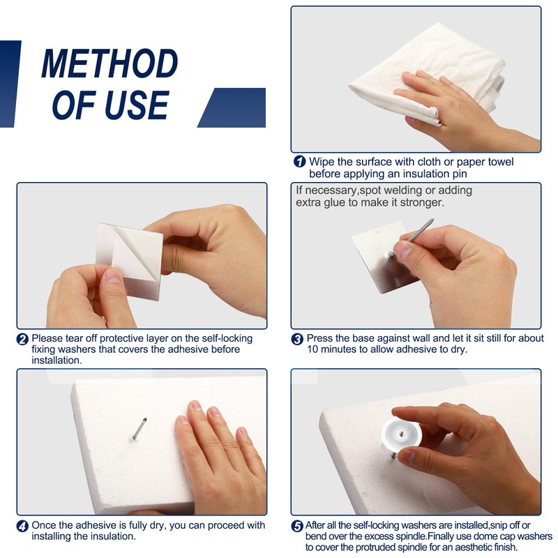 PATIKIL 50mm Self Stick Insulation Pins, 50Sets 0.95in Washers Aluminum