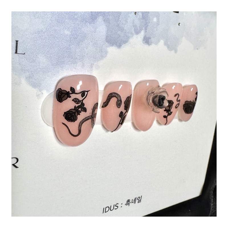 CHOK: 04 Snake biting a rose Handmade nail tip -