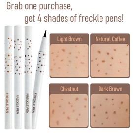 Freckle Pen Set 4 Colors Water-proof Long-Lasting Natural Lifelike Freckles Makeup Pens Soft Makeup Freckle Pen Quick-Dry, Light Brown, Natural Coffee, Chestnut, Dark Brown