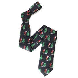 The Tie Co™ Premium Christmas Secret Santa/Reindeer/Sleigh Heavyweight Novelty Gift Neck Ties (7 - Santa Tree Black)