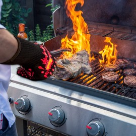 Black Rock Grill Fire & Heat Resistant Cooking Gloves 923F -30cm Silicone Safety Oven Mitts with Fingers- Gloves for Grilling, BBQ, Fireplace, Lava Stones, EN407,EN388, EN ISO 21420 Certified (Large)