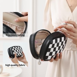 RIGHT AWAY Checkered Makeup Bag for Purse,Small Cosmetic Bag Organizer for Women, Travel Make Up Pouch Waterproof Toiletry Bag Cute Makeup Case for Travel Accessories(Black Checkerboard)