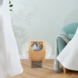 OCASAMI Wooden Cat Bed Capsule Modern Cat Bed, Cat Pod Pet Bed with Cushion, Dog House Spaceship Space Capsule with Acrylic Dome, Indoor Transparent Capsule Cat House | US Stock (Style A)