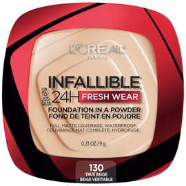L'Oreal Paris Makeup Infallible Fresh Wear Foundation in a Powder, Up to 24H Wear, Waterproof, True Beige, 0.31 oz. (Packaging May Vary)