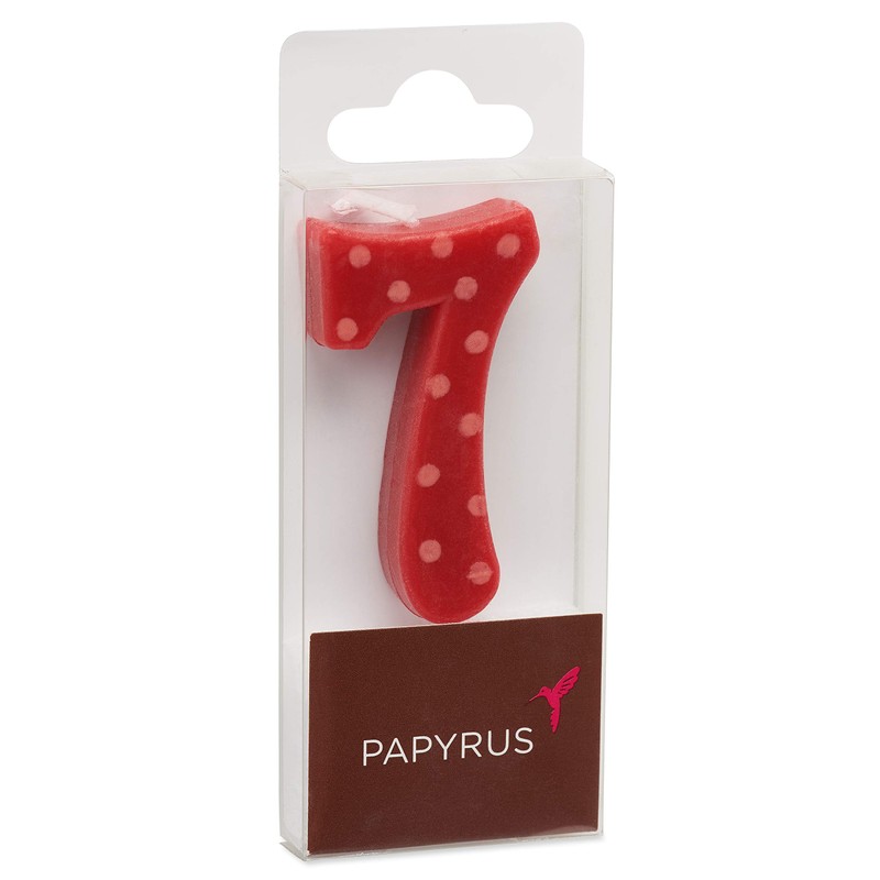 Papyrus Number 7 Birthday Candle, Red Polka Dots (1-Count)