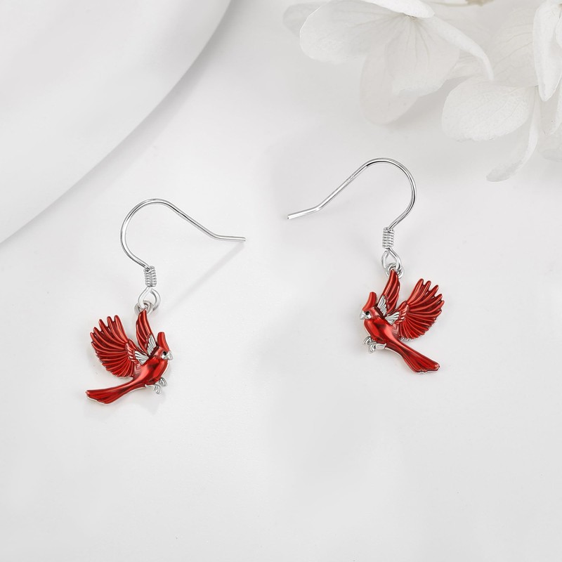 ONEFINITY Cardinal Earrings 925 Sterling Silver Red Cardinal Dangle Earrings