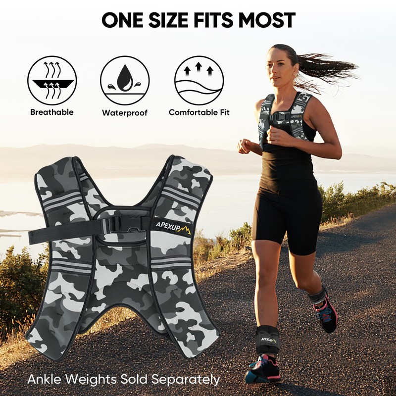 APEXUP Weighted Vest with 5lbs/10lbs/15lbs/20lbs/25lbs/30lbs Weights and Reflective Stripe, Weight