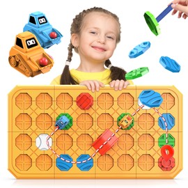 STEM Logic Road Builder Toys: Board Games Toys for 5 Year Old Kids, Montessori Brain Teaser Puzzles Educational Learning Activities Toy for Kid Ages 3 4 6-8 12 Boys Girls Gifts (Orange 32PCS)