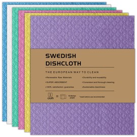 AlGuirnex Swedish Dishcloth Set of 6 - Reusable Dish Cloths 100% Biodegradable & Compostable Sponge Cloths, Food-Safe & Plastic-Free Kitchen Cloth Suitable for Any Surface (6 bright colours)