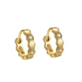 Cute Honeycomb Small Huggie Hoop Earrings for Women Teen Girls Cartilage 925 Sterling Silver Cubic Zirconia Geometrical Tragus Tiny Hoops Earring Cuffs Dainty Jewelry Gifts Hypoallergenic (Gold)