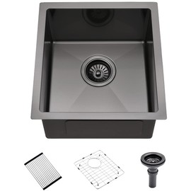 15x17 Black Undermount Kitchen Bar Sink, Luckyhorse 16 Gauge Deep Gunmetal Black Stainless Steel Undermount Small Kitchen Sink LH015SB