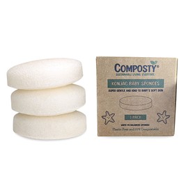 Composty® Konjac Natural Baby Sponges | 3 Pack | Softest Sponge for Newborn Babies | Gentle, Sustainable & Reusable Konjac Sponge | Plastic Free | 100% Natural | One Tree Planted for Each Pack Sold