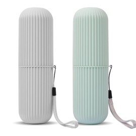 UCEC - Funda de viaje para cepillo para polvo de dientes, portátil, para camping, viajes, hogar, escuela, negocios, baño, paquete de 2 (verde, gris)