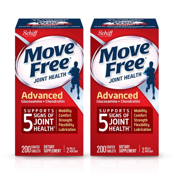 Move Free Advanced, Tablets (200 Count Box) - Joint Health Supplement with Glucosamine and Chondroitin (Pack of 2)